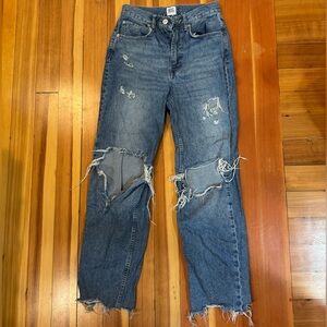 BDG / Urban Outfitters size 27 dark wash high rise baggy jeans with rips.